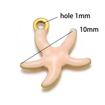 New Trendy Stainless Steel 18k Gold Plated Enamel 10mm Starfish Charm Pendant for DIY Jewelry Making Accessories Findings
