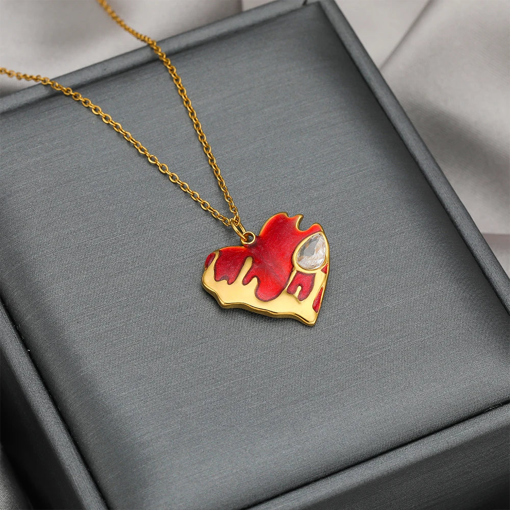 Nice Design Stainless Steel 18k Gold Plated Enamel Zircon Heart Charms Pendant for Jewelry Necklace Making Accessories