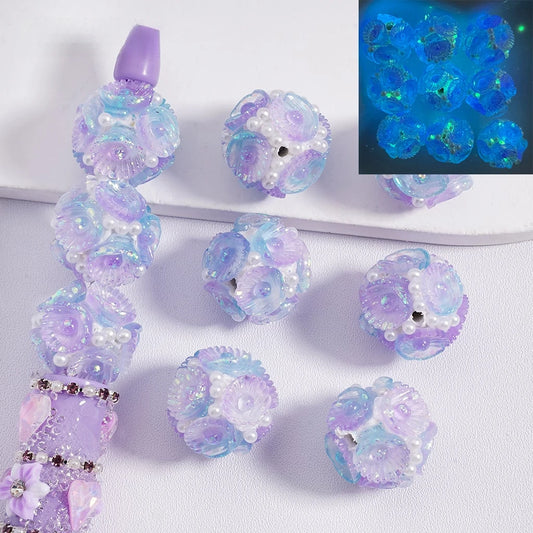 Luminous Purple Blue Gradient Shells Clay Beads with Pearls Glow in Dark for Beaded Pen Jewelry Making
