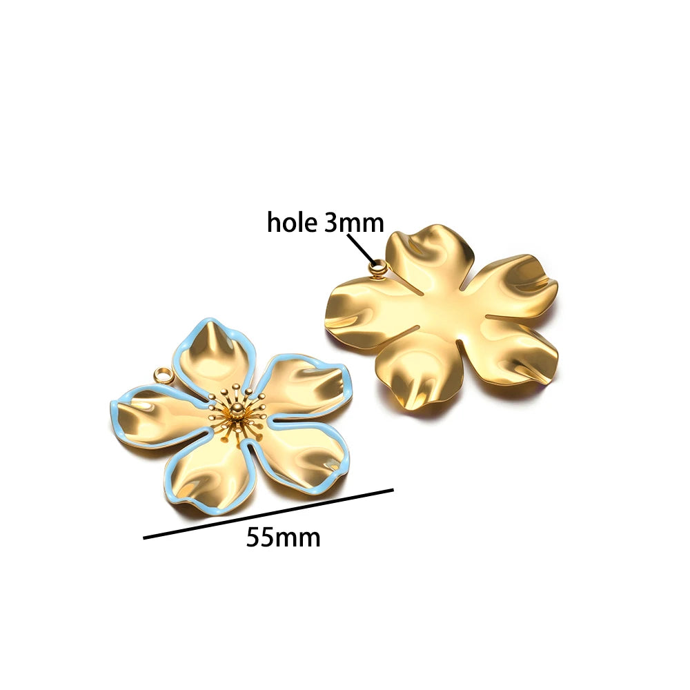 New Fashion Stainless Steel 18k Gold Plated Enamel Flower Conch Starfish Charm Pendant for Jewelry Necklace Making