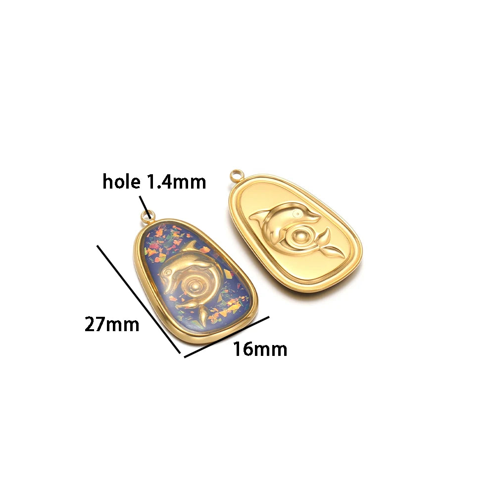 Vintage 18k Gold Plated Stainless Steel Oval Enamel Dolphin Charm Pendant for DIY Necklace Jewelry Making Accessories