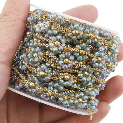B2403 Stainless Steel Chain Multi Color Flower Chain Crystal Stone Chain Jewelry Making