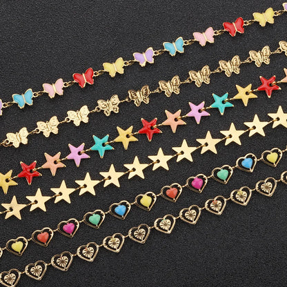 B1609 Colorful 14k Gold Filled Chain Enamel Chain Star butterfly Charms Stainless Steel Chain Accessory Jewelry