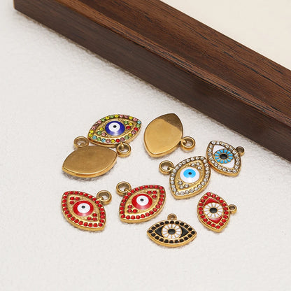 Fashion Stainless Steel 18k Gold Plated Enamel  Zircon Eyes Charm Pendant for Necklace Bracelet Jewelry Making Wholesale