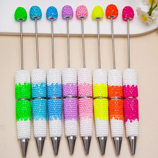 Rainbow Gradient Candy Beads  Full Diamonds Pen DIY Fluorescent Clay Bead  Pen Luxury Water Crystal Pen Manufacturer Wholesale