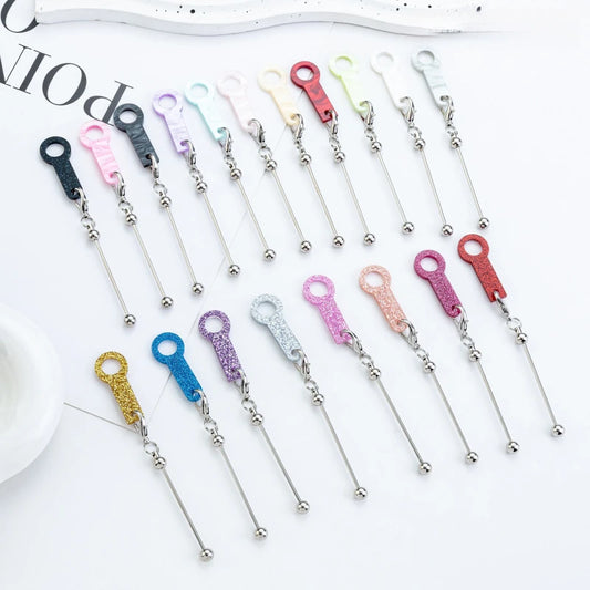 Beadable Bar With Carabiner Hook Long Ring for Water Cup Straw DIY Beaded Keychain Pendant Wholesale Supplies