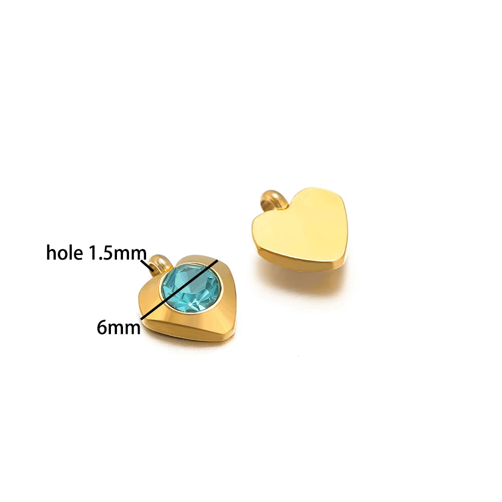 Fashion Heart Charm Stainless Steel 18K Gold Plated 20pcs/bag 6mm Heart Zircon Charm Pendant for Jewelry Necklace Making
