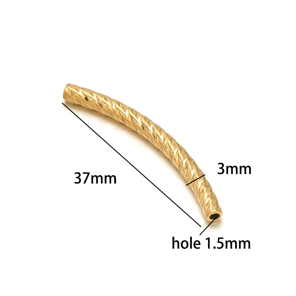 Gold Plated Stainless Steel Multi Patterns Embossed Curved Tube Bend Charm Pendant for DIY Jewelry Making Accessories