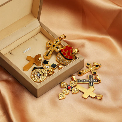 Diy Charm Stainless Steel Gold Plated Zircon Enamel Cross Charm Pendant for DIY Jewelry Making Wholesale