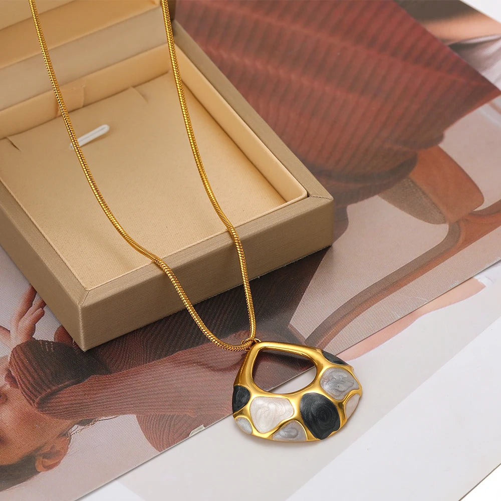 Elegant Design Gold Plated Stainless Steel Oil Painting Hollow Water Droplet Charm Pendant for Jewelry Necklace Earrings Making