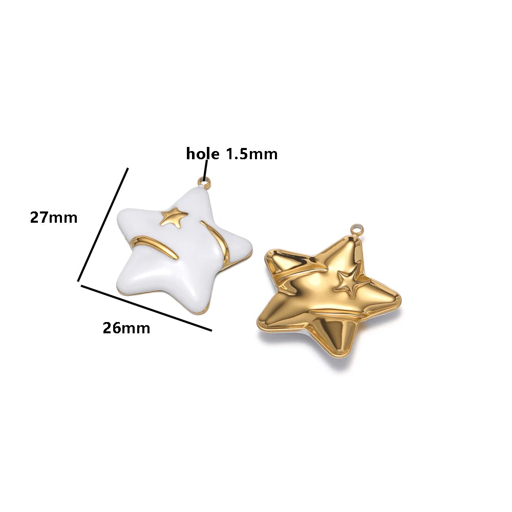 5pcs/bag Stainless Steel 18k Gold Plated Colorful Enamel Five-pointed Star Charm Pendant for DIY Jewelry Necklace Earring Making