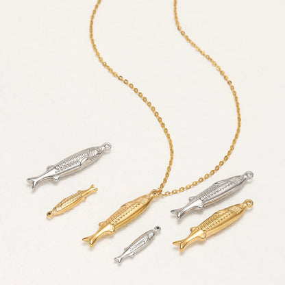 Vintage 18k Gold Plated Stainless Steel Fish Charm Pendant for DIY Handmade Necklace Earrings Jewelry Making