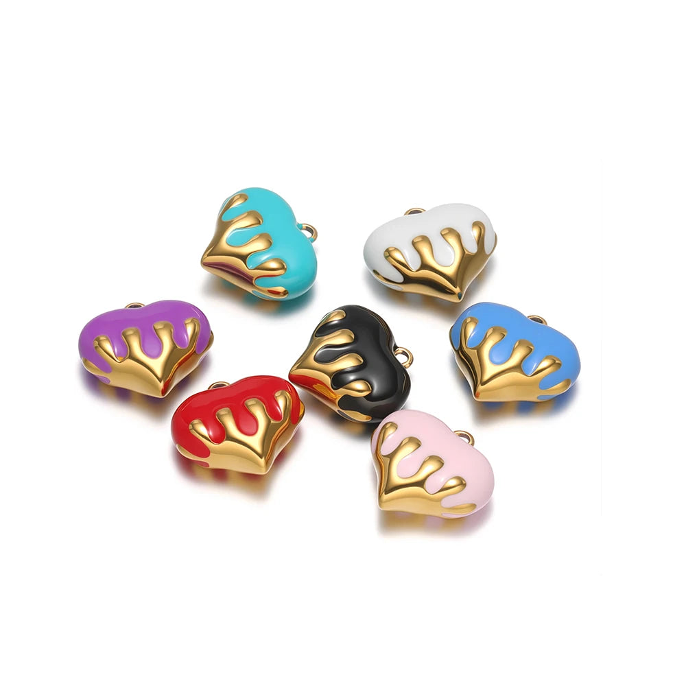 New Arrival Stainless Steel 18k Gold Plated Multicolor Oil Drop Heart Charm Pendant for Jewelry Necklace Making
