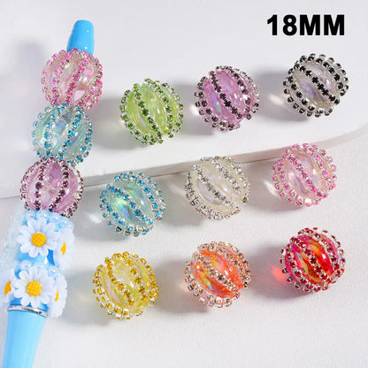 Multi-Color Translucent Acrylic Beads with UV Coating and Shiny Rhinestone Chains 18MM