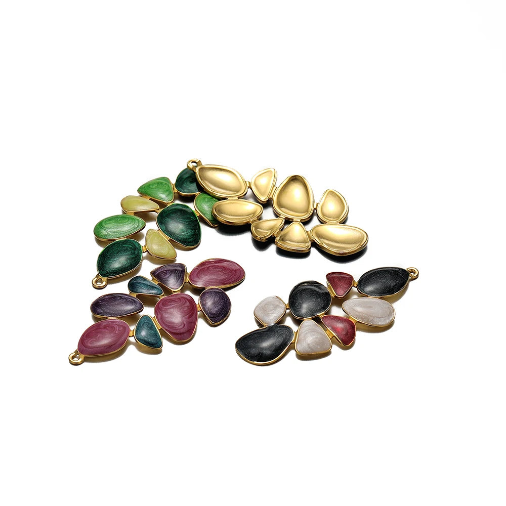 Drip Oil Pendant 18k Gold Plated Stainless Steel Colorful Leaf Charms Pendant for Women Jewelry Necklace Earrings Making