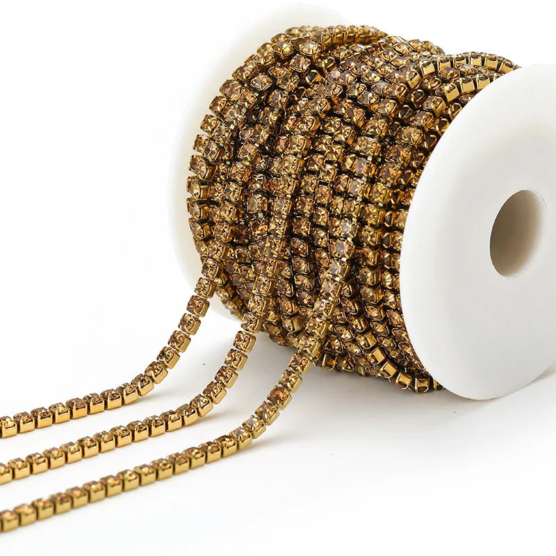 E369 2MM Colorful Rhinestones Chain Colored Bottom and Stones Glass Rhinestones Trimming Crystal Cup Stainless Steel Chain