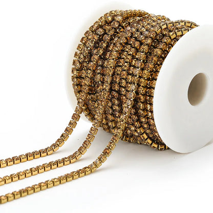 E369 2MM Colorful Rhinestones Chain Colored Bottom and Stones Glass Rhinestones Trimming Crystal Cup Stainless Steel Chain