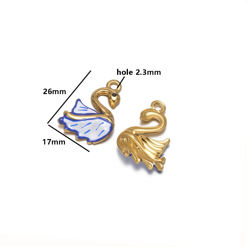 Wholesale Stainless Steel18k Gold Plated Enamel Swan Charms Pendant for DIY Jewelry Necklace Earring Making
