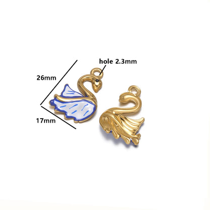 Wholesale Stainless Steel18k Gold Plated Enamel Swan Charms Pendant for DIY Jewelry Necklace Earring Making