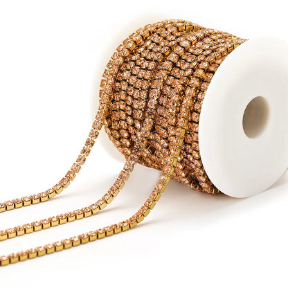 E369 2MM Colorful Rhinestones Chain Colored Bottom and Stones Glass Rhinestones Trimming Crystal Cup Stainless Steel Chain