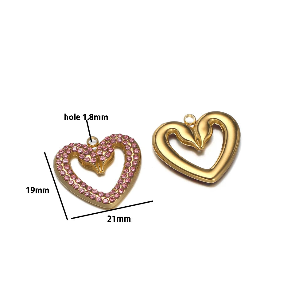 Wholesale Stainless Steel Gold Plated Two Snakes Colored Zircon Hollow Heart Charm Pendant for Necklace Jewelry Making