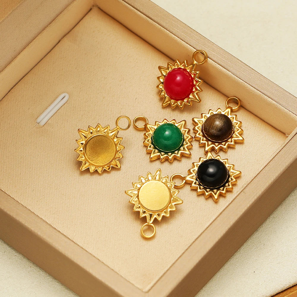 Bohemian Style Stainless Steel 18K Gold Plated Sunflower Natural Stone Charm Pendant for Jewelry Necklace Making Wholesale