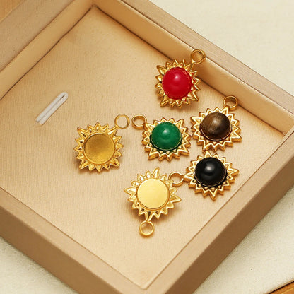 Bohemian Style Stainless Steel 18K Gold Plated Sunflower Natural Stone Charm Pendant for Jewelry Necklace Making Wholesale