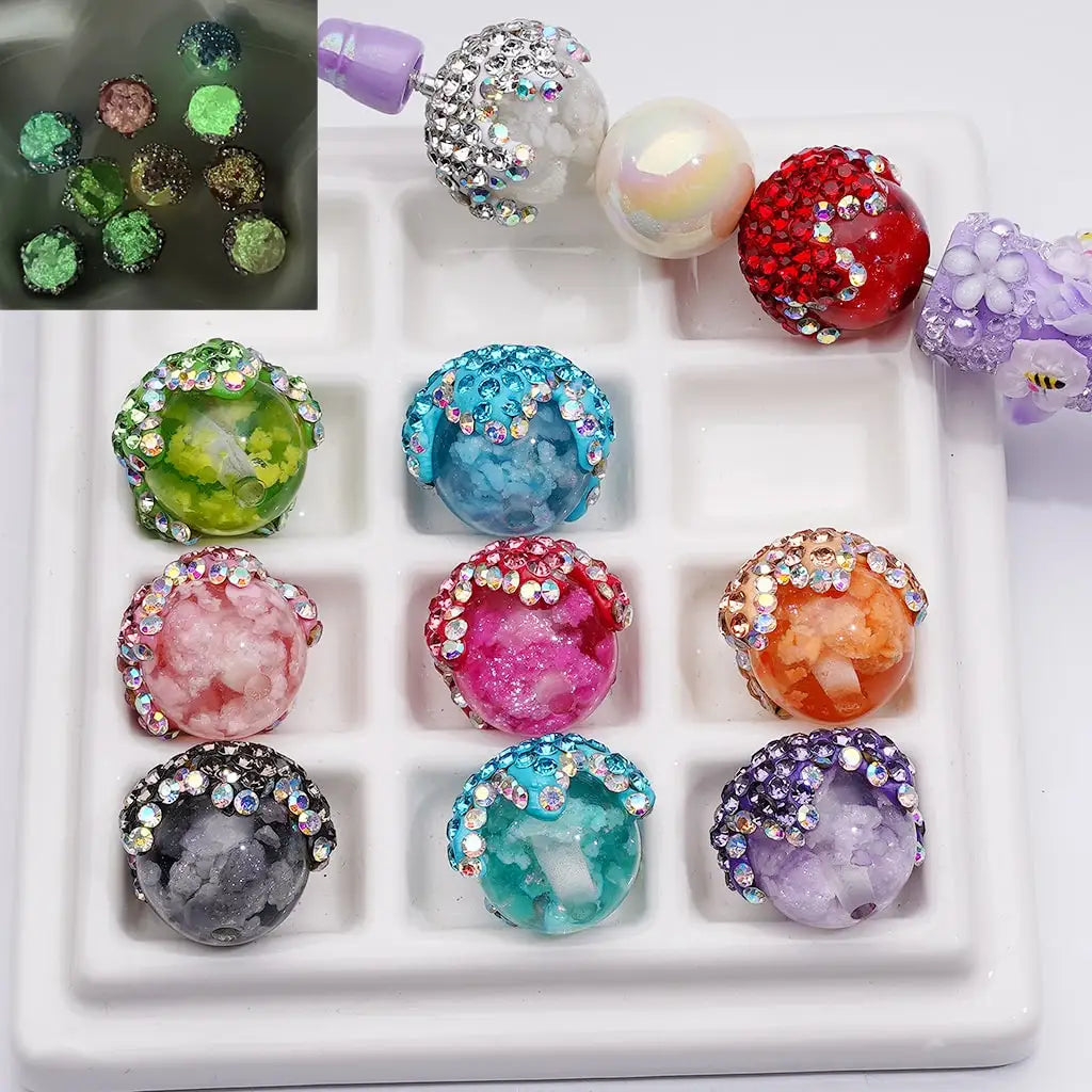 DIY Mobile Phone Chain Accessories with Luminous Multi-Color Cloud Acrylic Pinecone and Pumpkin Beads