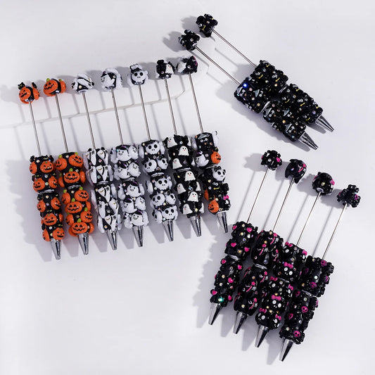 Beadable Ballpoint Pens with Halloween Ornaments & Rhinestones for DIY Craft & Gift Making