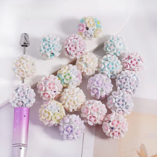 Soft Tone 20mm 4-Petal Flower Clay Beads with AB Rhinestones Multi-Color for Beadable Pens