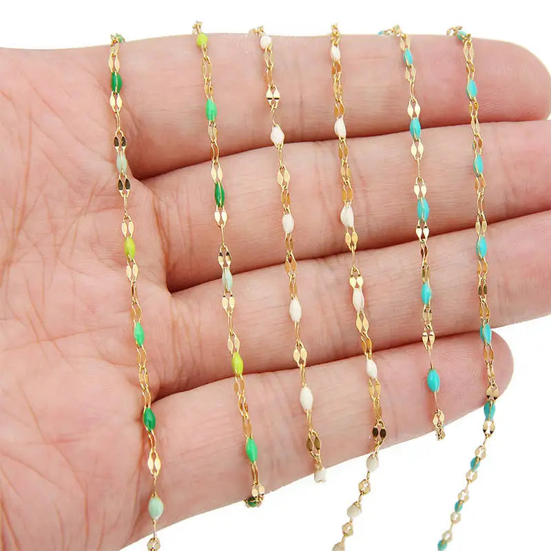 B3664 3mm Lip Shape Enamel Chain Great Quality Stainless Steel Rosary Chain Thin Chain for Necklace Making
