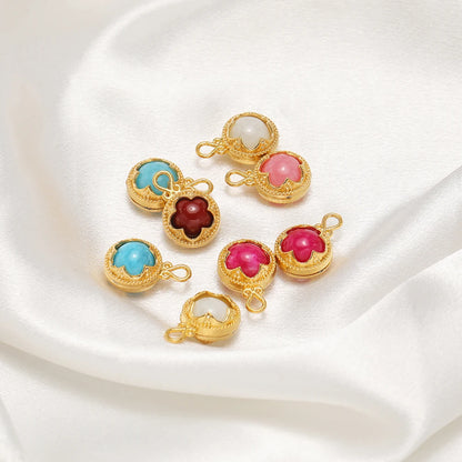 French Retro Stainless Steel 18k Gold Plated Round Gemstone Charm Pendant for Diy Jewelry Making Wholesale Jewelry Supplies