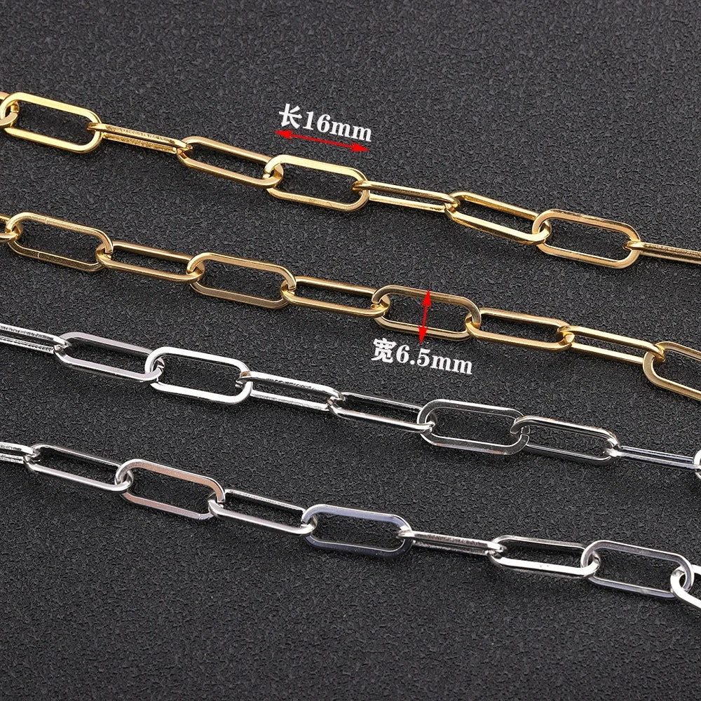 B368 Wholesale Price Gold Silver Paper Clip Chain 6.5mm Cable Chain Chain Stainless Steel for Jewelry Accessory