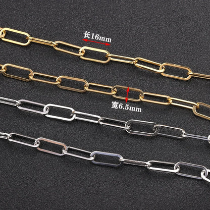 B368 Wholesale Price Gold Silver Paper Clip Chain 6.5mm Cable Chain Chain Stainless Steel for Jewelry Accessory