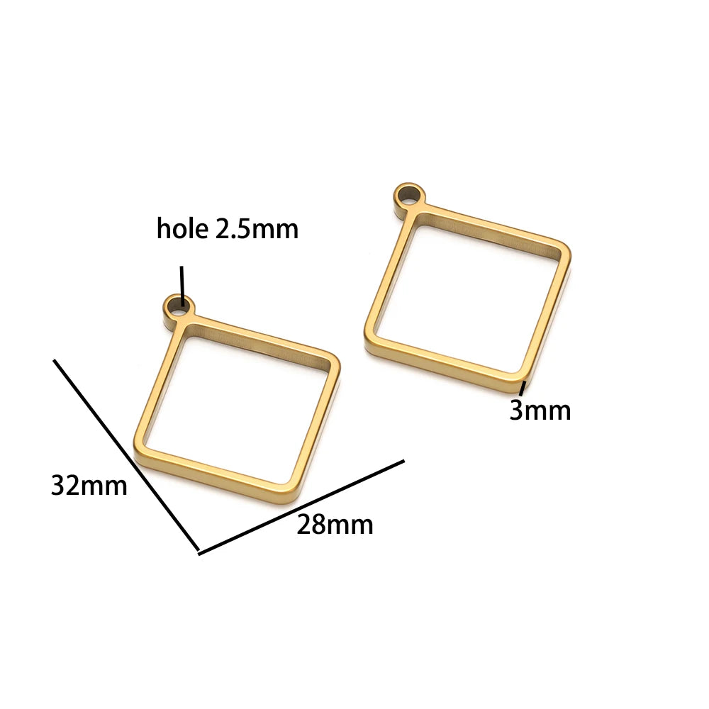 304 Stainless Steel 18k Gold Plated Rhombus Heart Moon Square Charm Pendant for DIY Handmade Necklace Jewelry Making