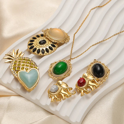 Wholesale Stainless Steel 18k Gold Plated Enamel Elephant Pineapple Heart Zircon Charm Pendant for Jewelry Necklace Making