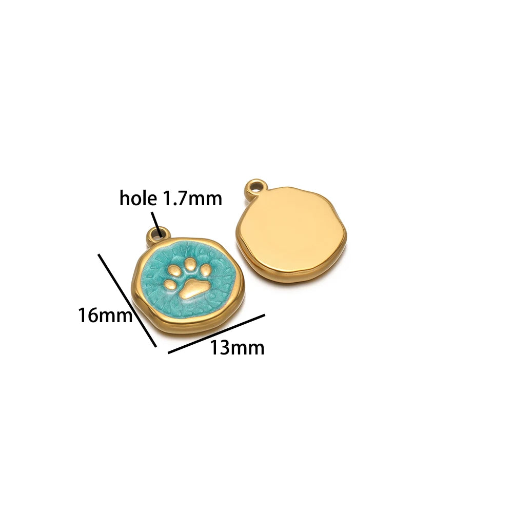 Factory DIY Charm 18k Gold Plated Stainless Steel Enamel Cross Dog Paw Pendant for Women Necklace Jewelry Making