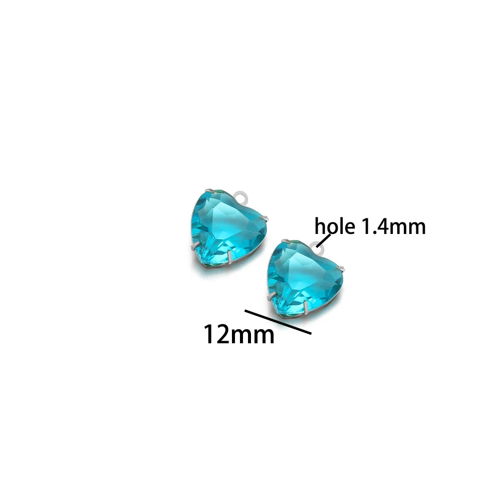 Love Charm 304 Stainless Steel 18k Gold Plated 12mm Heart Crystal Charm Pendant for Jewelry Necklace Making