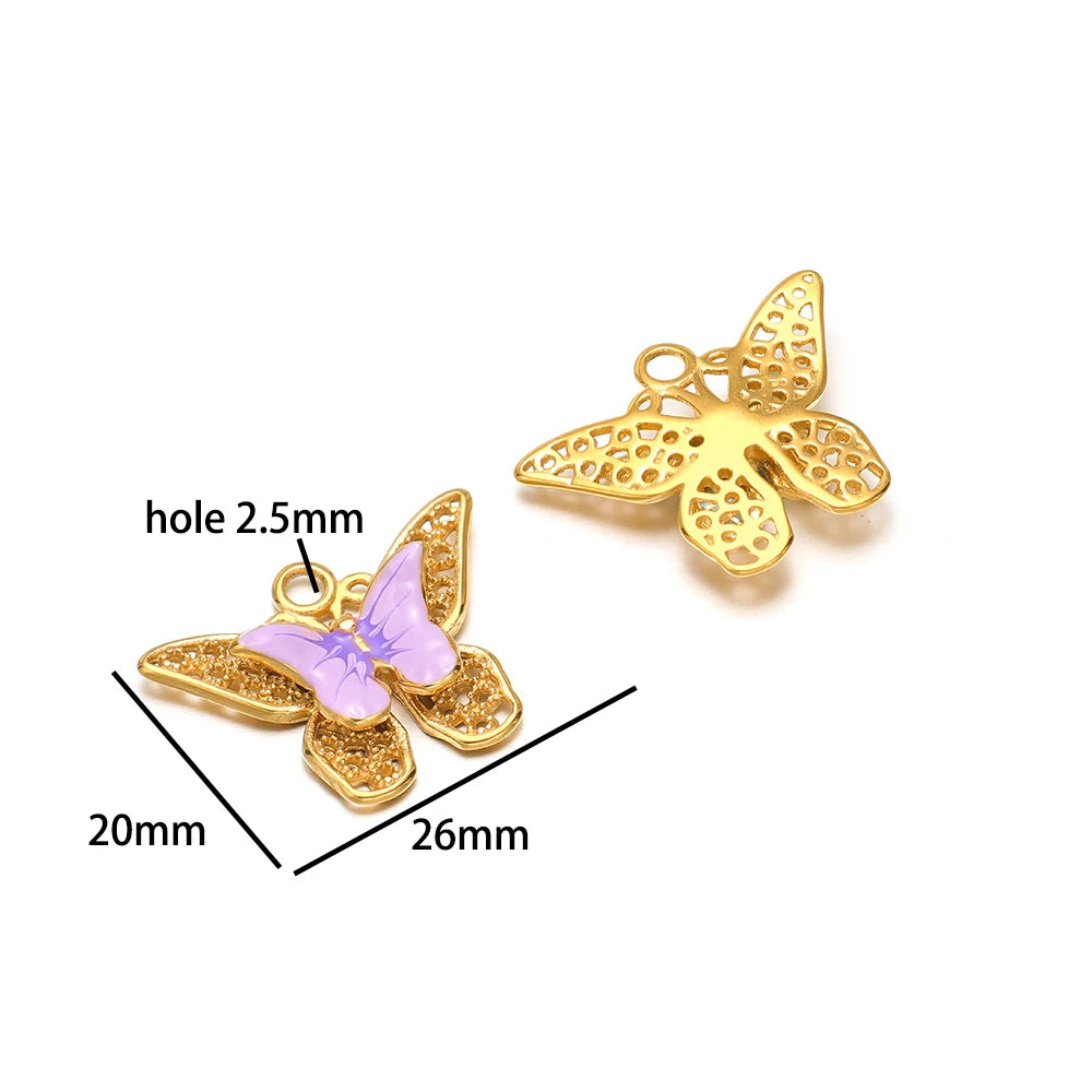 Stainless Steel 18k Gold Plated Enamel Heart Starfish butterfly Shell Zircon Charm Pendant for Jewelry Necklace Making