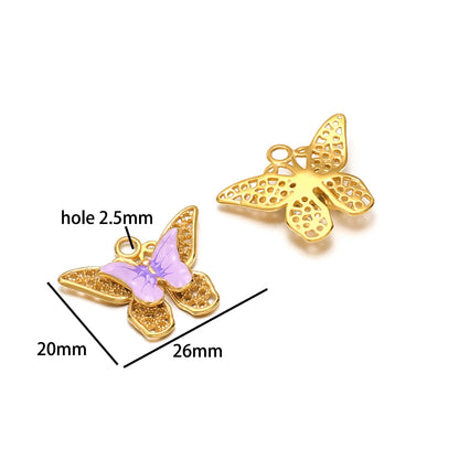 Stainless Steel 18k Gold Plated Enamel Heart Starfish butterfly Shell Zircon Charm Pendant for Jewelry Necklace Making