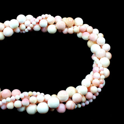 New Polish Round Light Pink Queen Conch Shell Loose Beads for DIY Jewelry Making 4mm 6mm 8mm 10mm 12mm, Length 38cm 15"