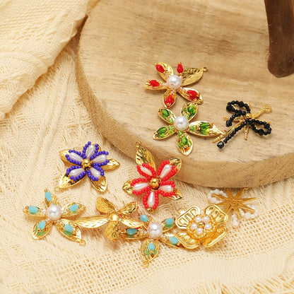 Elegant Designs 18k Gold Plated Stainless Steel Bowknot Flower Crystal Bead Charm Pendant for Jewelry Making Accessories