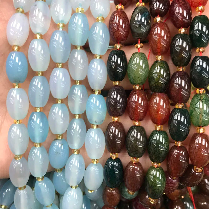 New Natural 8x12mm Rice Dyed Rainbow Colorful Agate Loose Bead, Mutil-color Agate Tourmaline for DIY Women Jewelry Making
