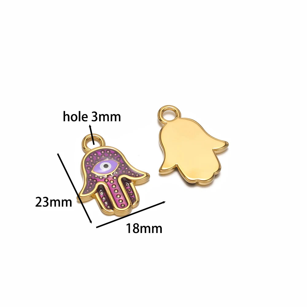 Bohemian Style 18k Gold Plated Stainless Steel Eye Enamel Palm Shaped Charm Pendant for DIY Necklace Jewelry Making