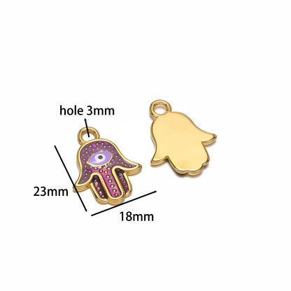 Bohemian Style 18k Gold Plated Stainless Steel Eye Enamel Palm Shaped Charm Pendant for DIY Necklace Jewelry Making