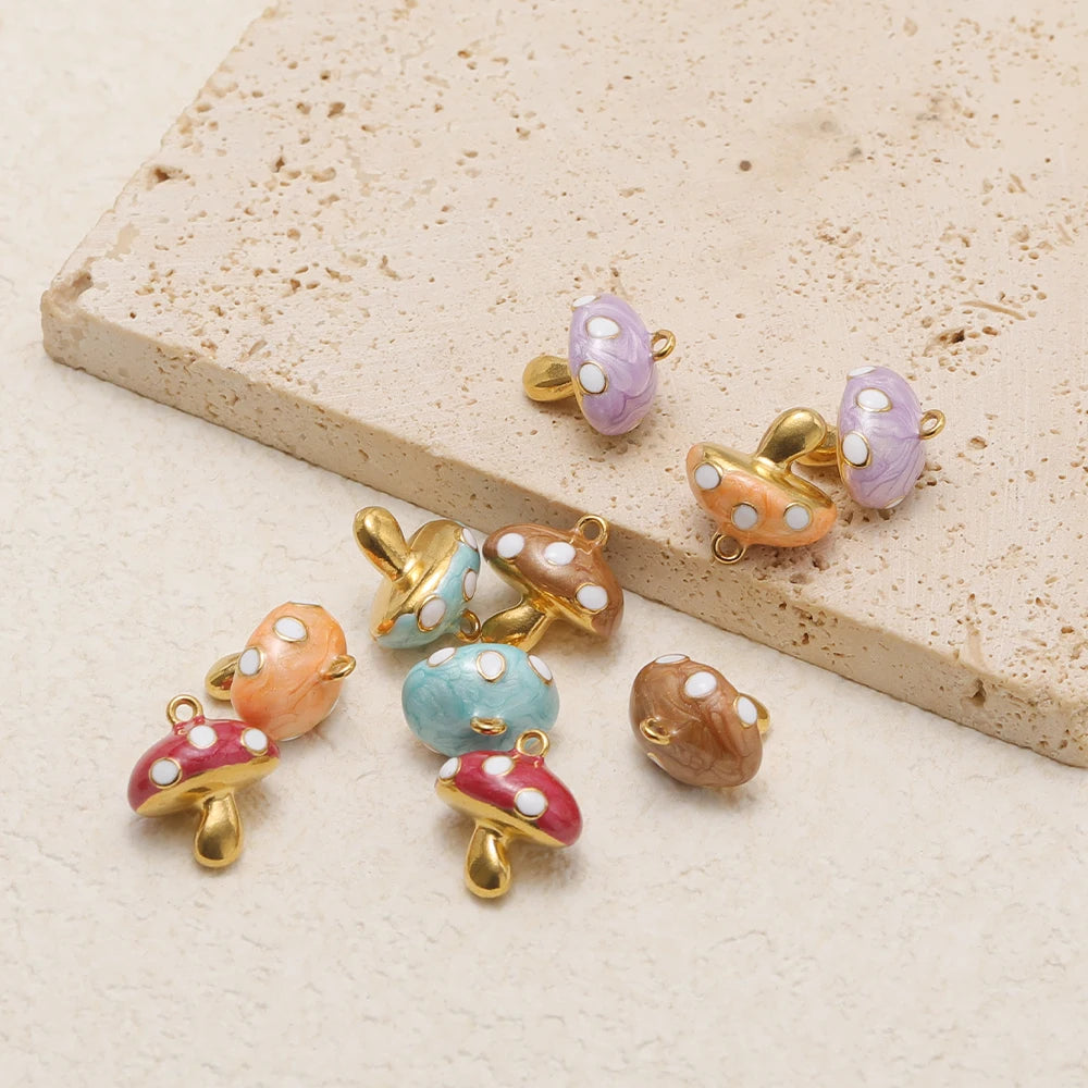 Gold Plated Mushroom Charm with Light Blue Enamel for DIY Jewelry Making, Cute Mushroom Pendant for Necklace Bracelet