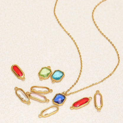 New Trend Fashion 18k Gold Plated Stainless Steel Two Hole Geometric Oval Zircon Charm Pendant for DIY Necklace Jewelry Making