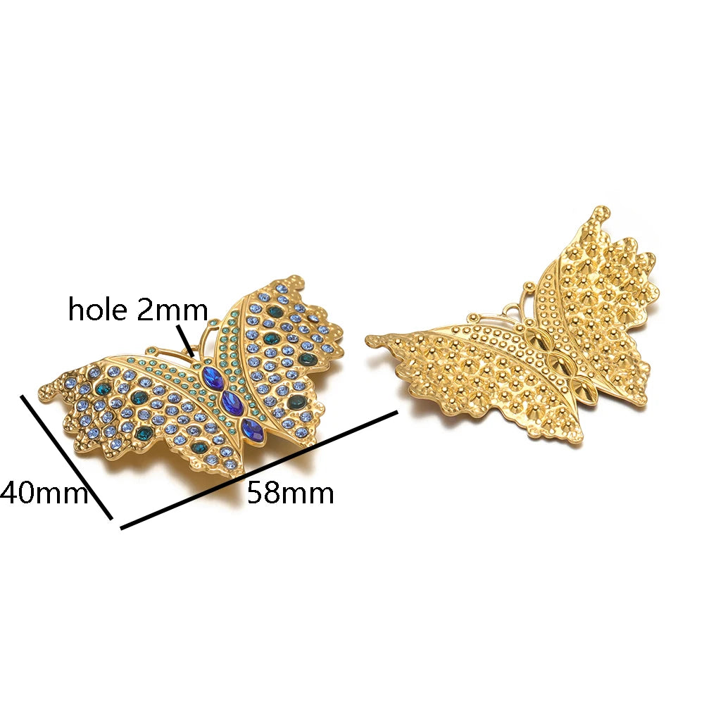 Stainless Steel 18k Gold Plated Butterfly Zircon Charms Pendant for Handmade Jewelry Necklace Making Accessories