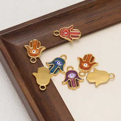 Bohemian Style 18k Gold Plated Stainless Steel Eye Enamel Palm Shaped Charm Pendant for DIY Necklace Jewelry Making