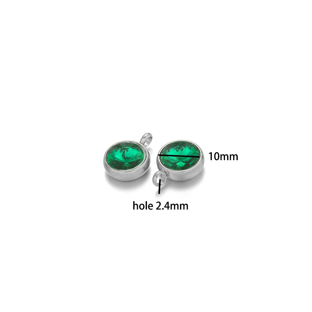 1bag 18K Gold Plated 304 Stainless Steel 10mm Round Crystal Zircon Charm Pendant for Necklace Earrings Making Accessories